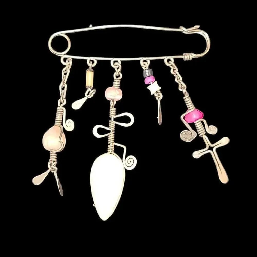 Modernist Artisan Safety Pin Charm‎ Brooch